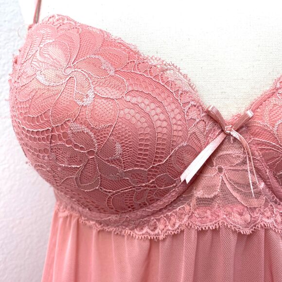Pink Intimates Babydoll Sheer Lacy Camisole Lingerie Large Padded Bra Sexy Play - Picture 3 of 9